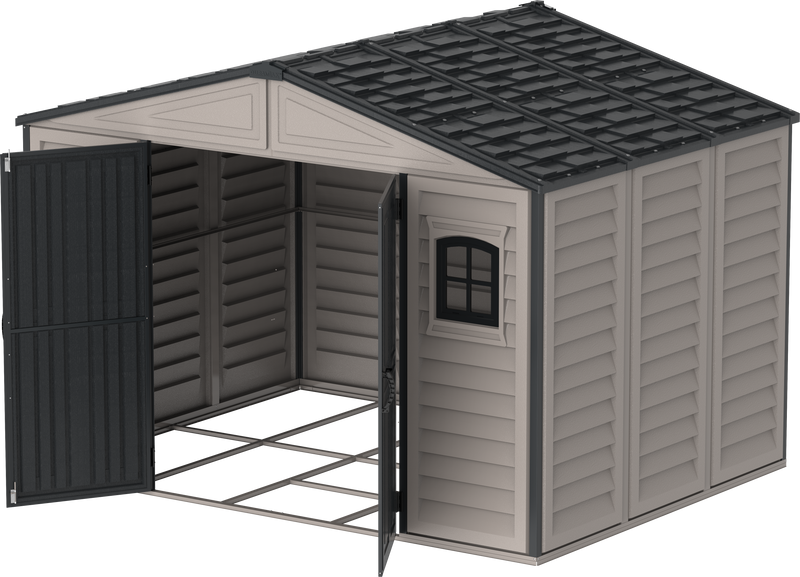 Duramax Woodbridge Plus Resin Shed with floor foundation 10.5 x 8 (3.4m x 2.4m) - Dark Grey - Available mid April 2025 - PRE ORDER NOW !