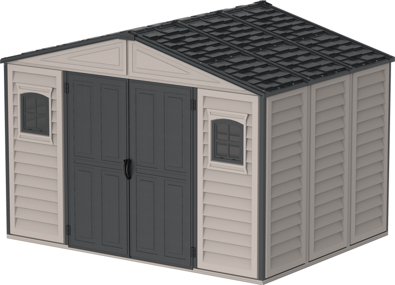 Duramax Woodbridge Plus Resin Shed with floor foundation 10.5 x 8 (3.4m x 2.4m) - Dark Grey - Available mid April 2025 - PRE ORDER NOW !