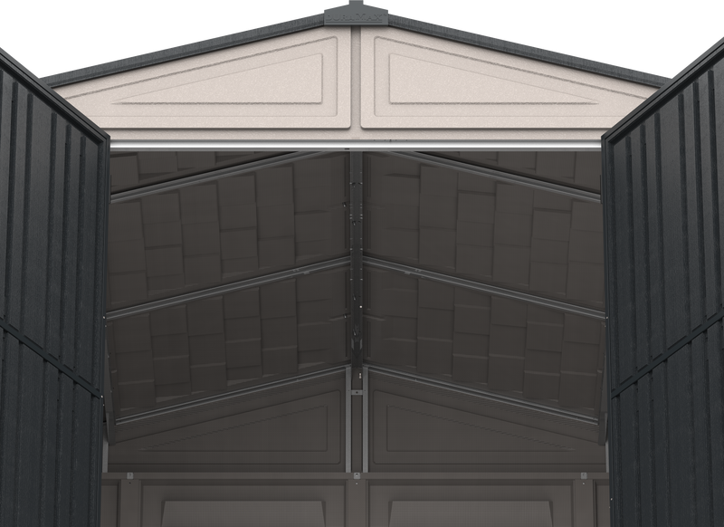 Duramax Woodbridge Plus Resin Shed with floor foundation 10.5 x 8 (3.4m x 2.4m) - Dark Grey - Available mid April 2025 - PRE ORDER NOW !