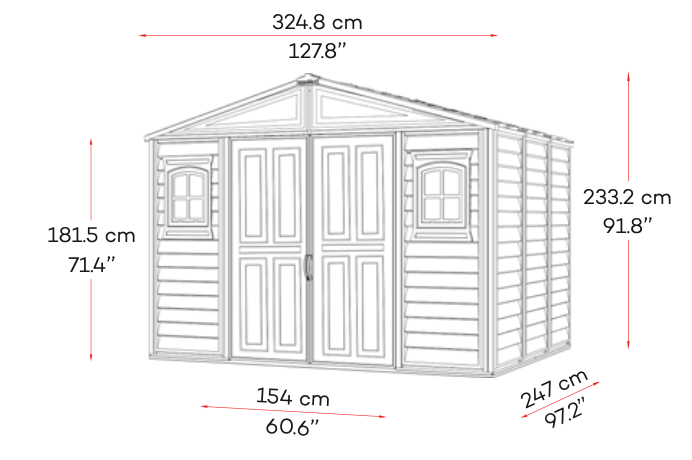 Duramax Woodbridge Plus Resin Shed with floor foundation 10.5 x 8 (3.4m x 2.4m) - Dark Grey - Available mid April 2025 - PRE ORDER NOW !